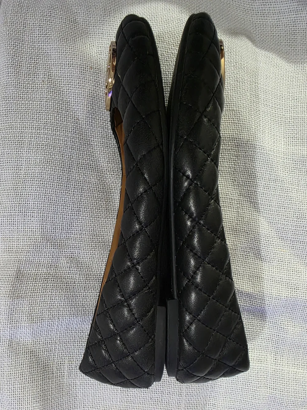 Tory Burch Reva Black Quilted Leather Ballet Flats Gold Logo Size 9.5